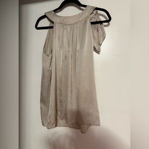 True culture top blouse 100% silk grey bow mock neck boho retro vintage gatsby L